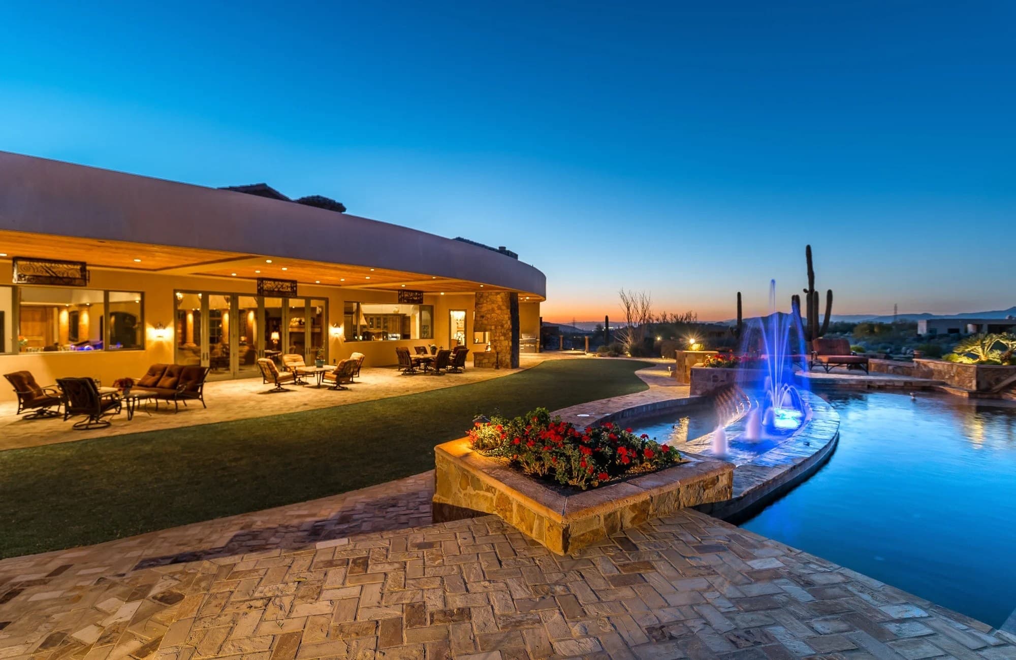 Luxury custom home backyard